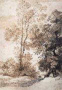 John Constable Landscape with trees and deer,after Claude july 1825 oil painting artist